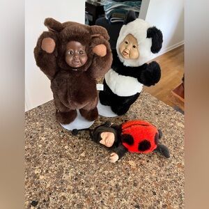 Vintage Anne Geddes dolls ladybug bear and panda used as shown